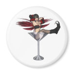 Red Wing Fairy Girl In Martini Glass Refrigerator Magnet