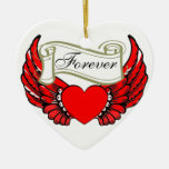 Red Winged Hearts Gold Scroll Ornament Customise