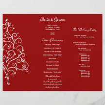 Red Winter Tri Fold Wedding Program Personalized Flyer