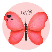 Red with Black Hearts Butterfly Stickers
