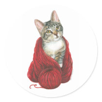 Red Yarn Cat Stickers