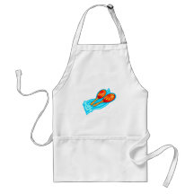 Red yellow maracas with blue staff behind aprons