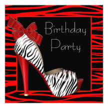 Red Zebra Birthday Party Invitations