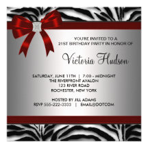 Red Zebra Girl Womans Birthday Party Personalized Invitation
