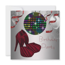 Red Zebra High Heel Shoes Disco Birthday Party Custom Invite
