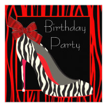 Red Zebra High Heel Shoes Red Zebra Birthday Party Custom Invite