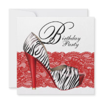 Red Zebra High Heel Shoes Red Zebra Party Personalised Invitation