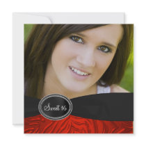Red Zebra Photo Sweet 16 Birthday Party Custom Announcements