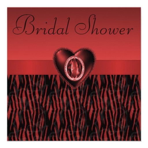 Red Zebra Stripes & Ruby Heart Bridal Shower Custom Invitations