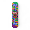 Red zombie monkey on purple green orange swirl skateboards