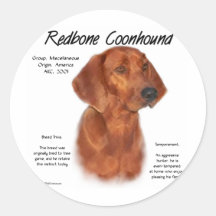 Redbone Coonhound History Design Round Sticker