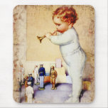 Redhead Baby Boy Blowing Horn to Soldiers mousepads