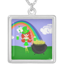 Redhead Leprechaunette With Rainbow Necklace