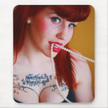 Redhead Pinup Girl Biting a Pearl Necklace Mouse Pads
