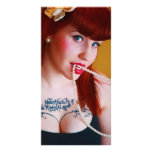 Redhead Pinup Girl Biting a Pearl Necklace photo cards
