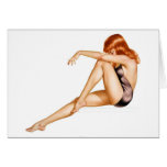 Redhead Pinup Girl in One Piece Bathing Suit Greeting Card
