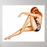 Redhead Pinup Girl in One Piece Bathing Suit Posters