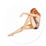 Redhead Pinup Girl in One Piece Bathing Suit stickers