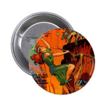 Redhead Warrior Maid Fighting Wolves Button