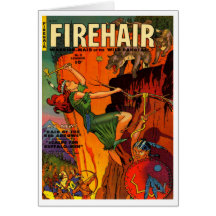 Redhead Warrior Maid Fighting Wolves Greeting Cards