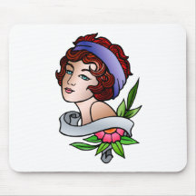 redheaded girl with a flower classic tattoo mouse pads