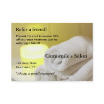 Referral Card with candles and towels