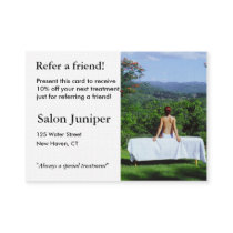 Referral Card with outdoor massage table