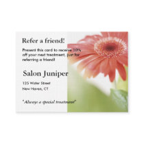 Referral Card with pink gerbena daisy