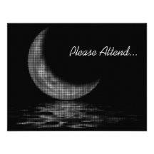 Reflection Crescent Moon On Lake B&W Custom Invitations