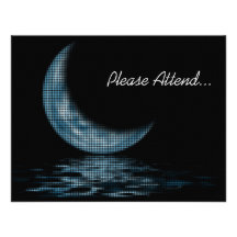 Reflection Crescent Moon On Lake Blue Custom Announcements