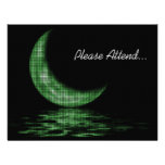 Reflection Crescent Moon On Lake Green Custom Announcements