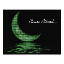 Reflection Crescent Moon On Lake Green Custom Announcements