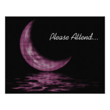 Reflection Crescent Moon On Lake Pink Personalized Invitations