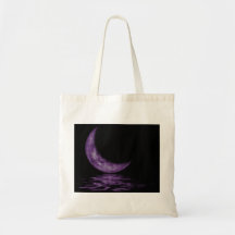 Reflection Crescent Moon On Lake Purple Canvas Bags