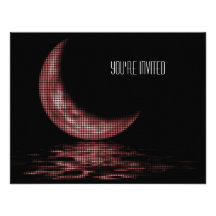 Reflection Crescent Moon On Lake Red Custom Invitations