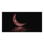 Reflection Crescent Moon On Lake Red photo cards