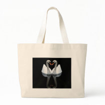 Reflections of Love, Heart Shape, White Swans Canvas Bags