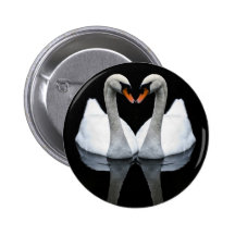 Reflections of Love, Heart Shape, White Swans Pinback Buttons