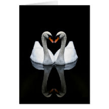 Reflections of Love, Heart Shape, White Swans Greeting Cards