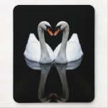Reflections of Love, Heart Shape, White Swans mousepads