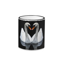 Reflections of Love, Heart Shape, White Swans Coffee Mugs