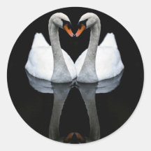 Reflections of Love, Heart Shape, White Swans Sticker