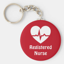 Registered nurse heart with ECG wave red keychain
