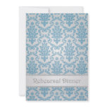Rehearsal dinner Invitation. Blue damask pattern.