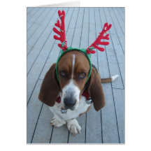 Reindeer Basset Holiday Christmas Card