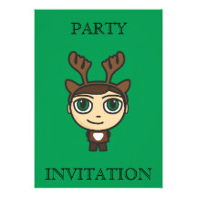 Reindeer Boy Cartoon Character  Party Invitation