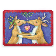 Reindeer Kissing Under the Mistletoe at Christmas Invites