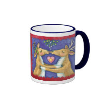 Reindeer Kissing Under the Mistletoe at Christmas Coffee Mug