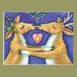Reindeer Kissing Under the Mistletoe at Christmas postcards