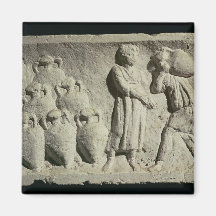 Relief depicting a delivery of wine refrigerator magnets